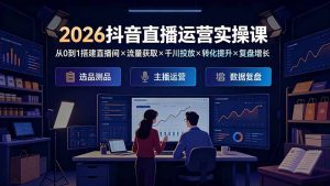 2026抖音直播运营实操课:从0到1搭建直播间×流量获取×千川投放×转化提升×复盘增长,系统掌握完整闭环-优创圈