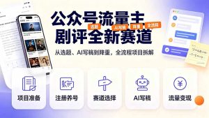 公众号流量主剧评全新赛道,从选题、AI写稿到降重,全流程项目拆解-优创圈