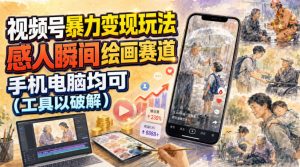 视频号暴力变现玩法，感人瞬间绘画赛道，手机电脑均可-优创圈