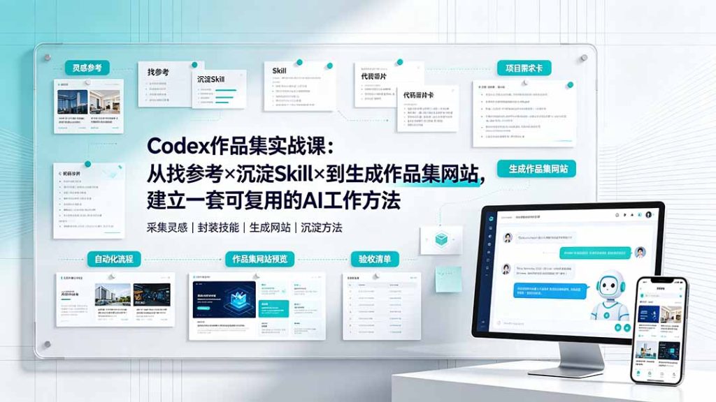 Codex作品集实战课:从找参考×沉淀Skill×到生成作品集网站,建立一套可复用的AI工作方法-优创圈