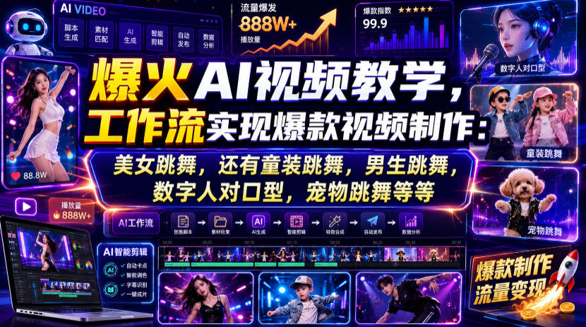 爆火AI视频教学,工作流实现爆款视频制作:美女跳舞,还有童装跳舞,男生跳舞,数字人对口型,宠物跳舞等等-优创圈
