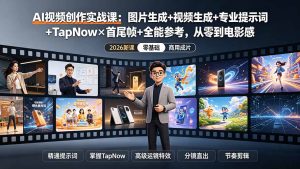 AI视频创作实战课:图片生成+视频生成+专业提示词+TapNow×首尾帧+全能参考,从零到电影感成片-优创圈