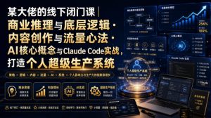 某大佬的线下闭门课|商业推理与底层逻辑・内容创作与流量心法・AI核心概念与Claude Code实战,打造个人超级生产系统【录音+图片】-优创圈