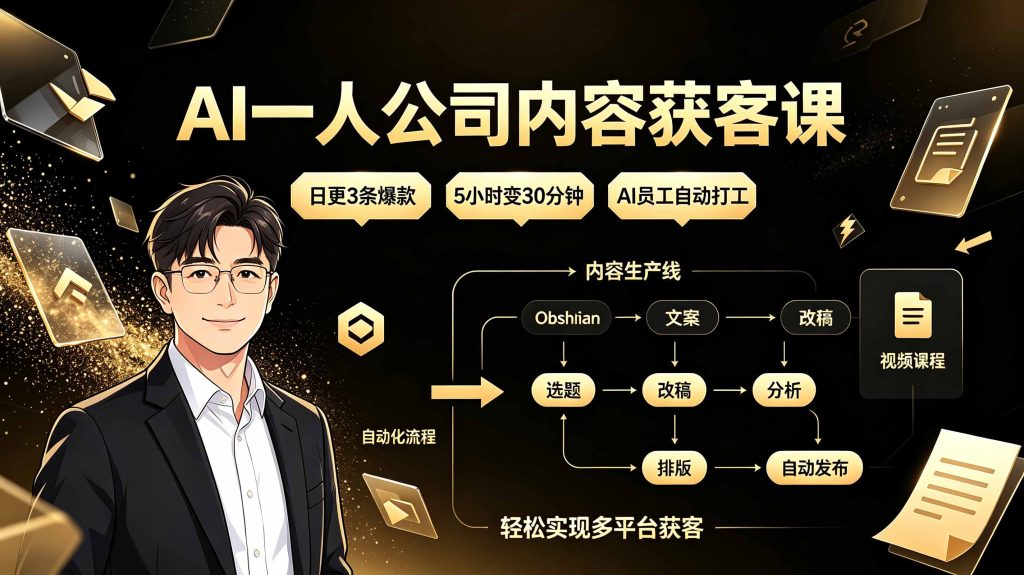 AI一人公司内容获客课:日更3条爆款×5小时变30分钟×AI员工自动打工,轻松实现多平台获客-优创圈