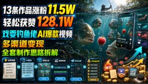 13条作品涨粉11.5W,轻松获赞128.1W,戏耍钓鱼佬AI爆款视频,多渠道变现,全套制作思路拆解-优创圈