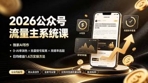2026公众号流量主系统课:独家AI写作×0-AI率润色×批量做号隔离×高爆率选题,日均收益1.6万实操方法-优创圈