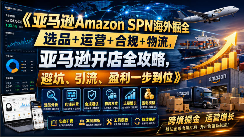 亚马逊Amazon SPN海外掘全,选品+运营+合规+物流,亚马逊开店全攻略,避坑、引流、盈利一步到位-优创圈
