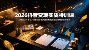 2026抖音变现实战特训课:三维定位体系|人设打造|像素拆片数据复盘全套爆款落地教程-优创圈