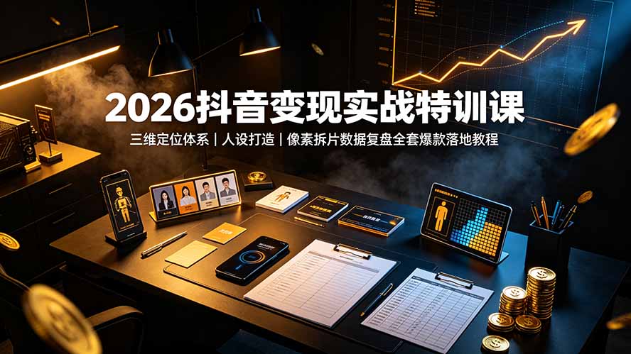 2026抖音变现实战特训课:三维定位体系|人设打造|像素拆片数据复盘全套爆款落地教程-优创圈
