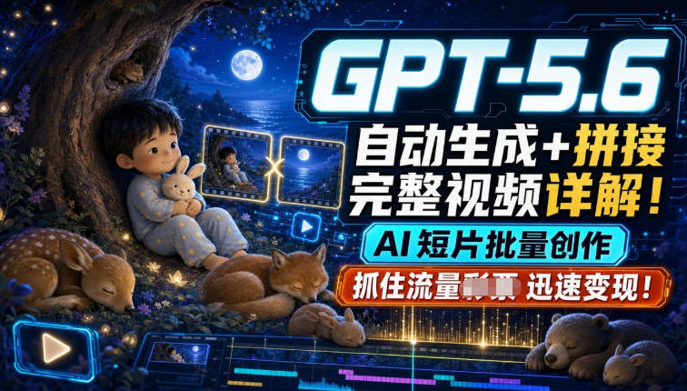 GPT-5.6自动生成+拼接完整视频详解,AI短片批量创作,抓住流量迅速变现!-优创圈