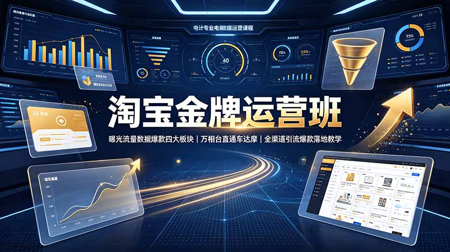 淘宝金牌运营班-7月:曝光流量数据爆款四大板块|万相台直通车达摩|全渠道引流爆款落地教学-优创圈