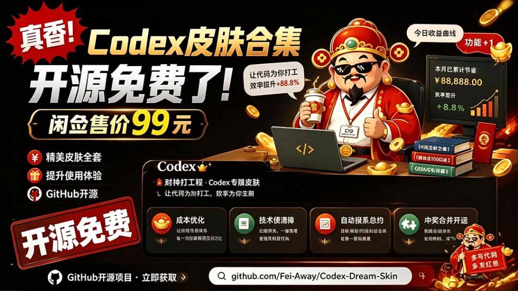 闲鱼售卖99元的Codex皮肤包,GitHub 免费开源了!让你的codex变成精美界面 Codex Dream Skin-优创圈