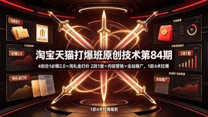 淘宝天猫打爆班原创技术第84期:4剑合1必爆2.0×淘礼金打价×2改1留×内容营销×全站推广,1款4术拉爆-优创圈