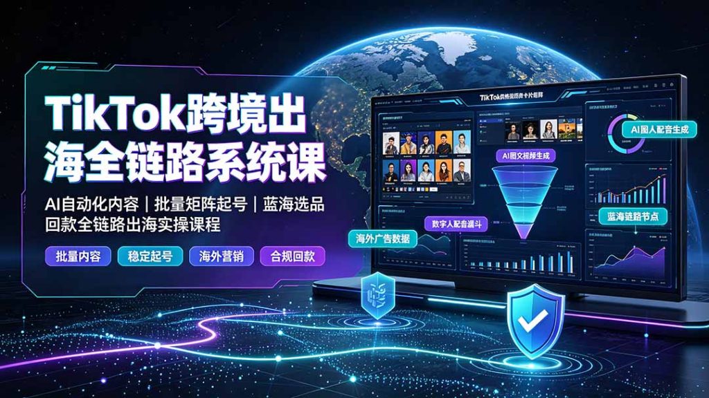 TikTok跨境出海全链路系统课-2026年7月:AI自动化内容|批量矩阵起号|蓝海选品回款全链路出海实操课程-优创圈