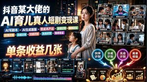 AI育儿真人短剧变现课:AI写剧本×AI生成画面×零成本产出×伙伴计划×分成计划×光合计划×商单收徒-优创圈