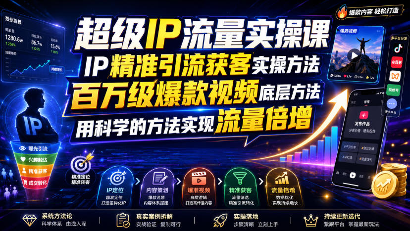 超级IP流量实操课,IP精准引流获客实操方法,百万级爆款视频底层方法,用科学的方法实现流量倍增-优创圈