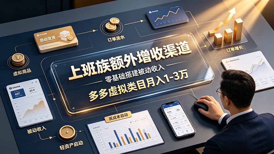上班族额外增收渠道,零基础搭建被动收入,多多虚拟类目月入 1-3 万-优创圈