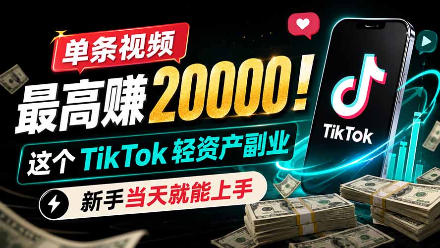 单条视频最高赚 20000!这个 TikTok 轻资产副业,新手当天就能上手-优创圈