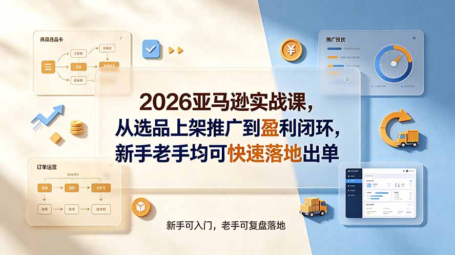 2026亚马逊实战课,从选品上架推广到盈利闭环,新手老手均可快速落地出单-优创圈