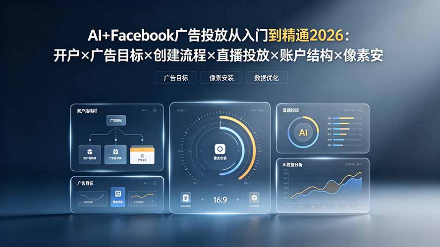 AI+Facebook广告投放从入门到精通2026:开户×广告目标×创建流程×直播投放×账户结构×像素安装×AI赋能-优创圈