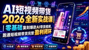 AI短视频带货2026全新实战课|零基础复刻爆款AI带货视频,跑通短视频带货完整盈利闭环-优创圈