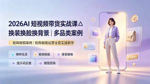2026AI短视频带货实战课△换装换脸换背景|多品类案例|矩阵橱窗运营全套实操教学-优创圈