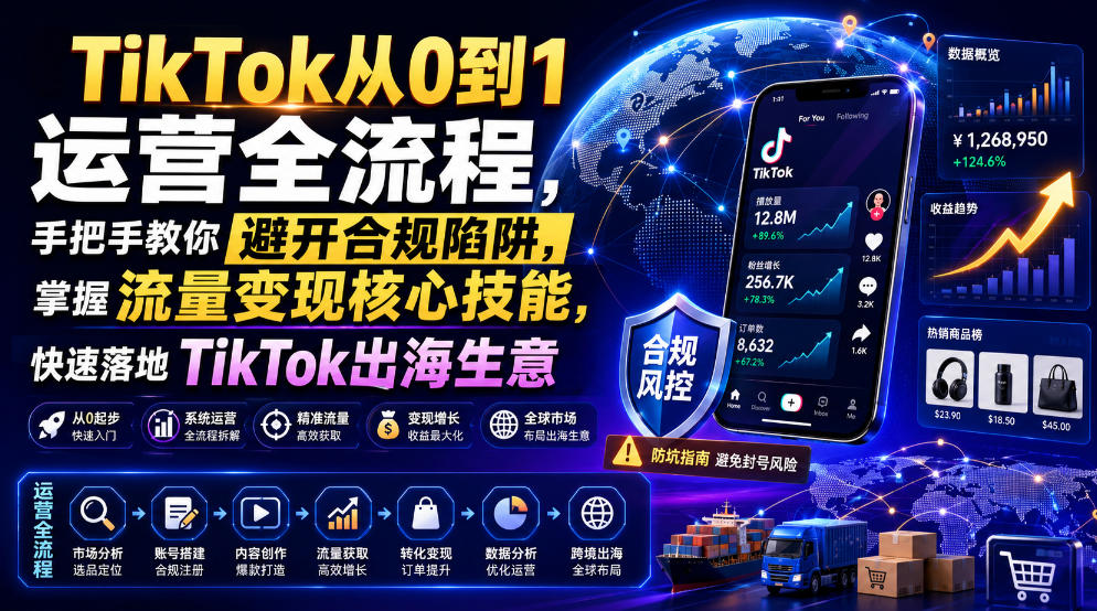 TikTok从0到1运营全流程,手把手教你避开合规陷阱,掌握流量变现核心技能,快速落地TikTok出海生意(更新7月)-优创圈