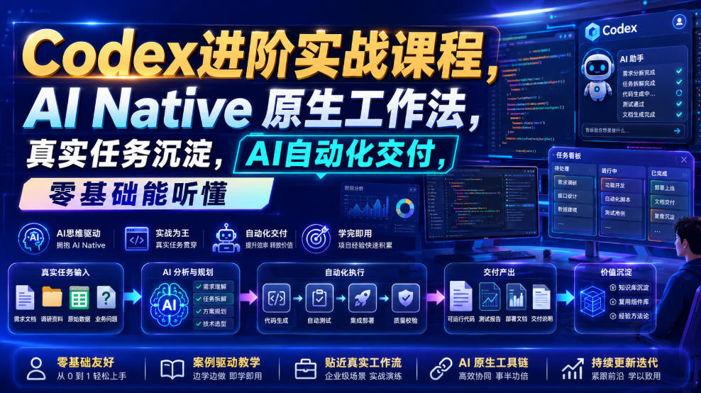 Codex进阶实战课|AI Native原生工作法,22节真实任务落地,从配置到AI自动化交付全链路教程-优创圈