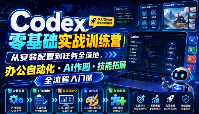 Codex零基础实战训练营|从安装配置到任务全落地,办公自动化・AI作图・技能拓展全流程入门课-优创圈