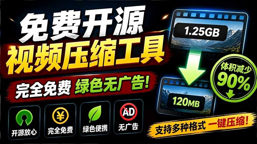 Github开源视频压缩瘦身工具,轻松压缩90%,并保持画质清晰,完全免费绿色无广告!VideoSlim-优创圈