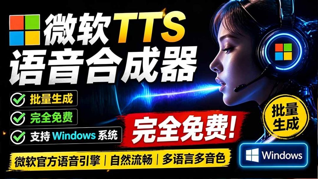 微软 TTS 免费语音配音生成器，完全免费，支持多语音、多音色选择，Windows系统专用 TTS语音合成器-优创圈
