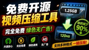 Github开源视频压缩瘦身工具，轻松压缩90%，并保持画质清晰，完全免费绿色无广告！VideoSlim-优创圈