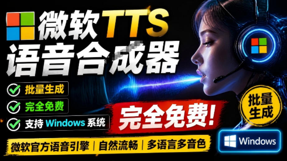 微软TTS免费语音配音生成器，完全免费，支持多语音、多音色选择，Windows系统专用TTS语音合成器-优创圈