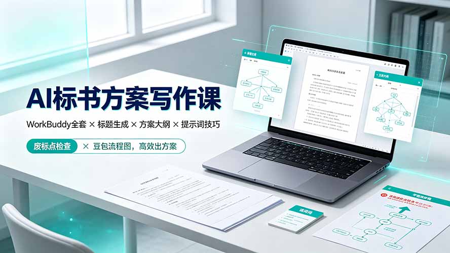 AI标书方案写作课：WorkBuddy全套×标题生成×方案大纲×提示词技巧×废标点检查×豆包流程图，高效出方案-优创圈
