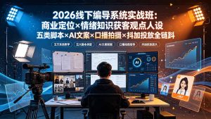 2026线下编导系统实战班:商业定位×情绪知识获客观点人设五类脚本×AI文案×口播拍摄×抖加投放全链路-优创圈
