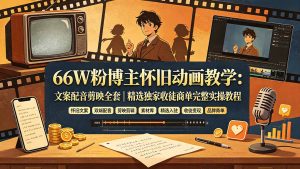 66W粉博主怀旧动画教学:文案配音剪映全套|精选独家收徒商单完整实操教程-优创圈