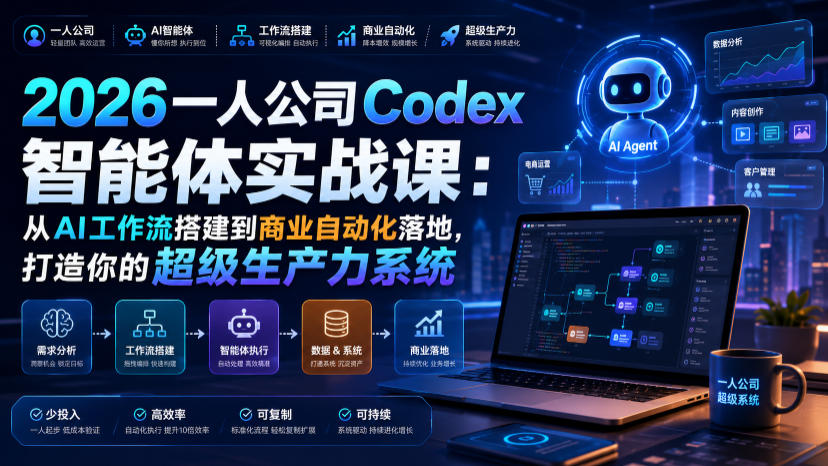 2026一人公司Codex智能体实战课:从AI工作流搭建到商业自动化落地,打造你的超级生产力系统-优创圈