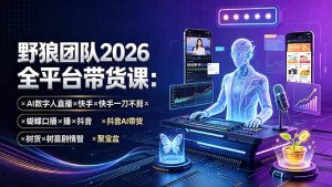 野狼团队2026全平台带货课-7月:AI数字人直播×快手一刀不剪×蝴蝶口播×抖音AI带货×树苗剧情智剪×聚宝盆-优创圈