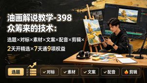 油画解说教学-398众筹来的技术:选题×对标×素材×文案×配音×剪辑×2天开精选×7天通9项权益-优创圈