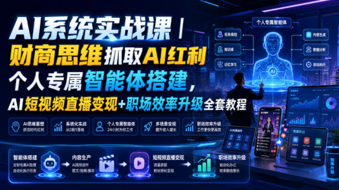 AI系统实战课|财商思维抓取AI红利|个人专属智能体搭建,AI短视频直播变现+职场效率升级全套教程-优创圈