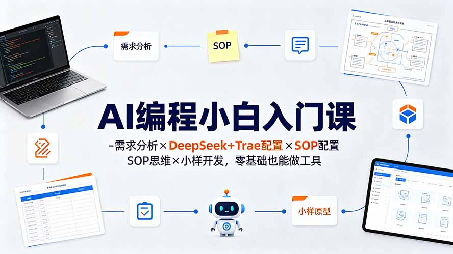 AI编程小白入门课-需求分析×DeepSeek+Trae配置×SOP思维×小样开发,零基础也能做工具-优创圈