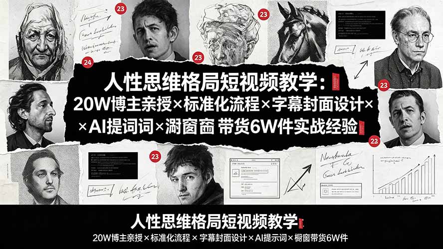 人性思维格局短视频教学:20W博主亲授×标准化流程×字幕封面设计×AI提示词×橱窗带货6W件实战经验-优创圈