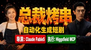 Claude Fable5担任导演+Higgsfield MCP落地执行|《总裁烤串》真人质感短剧全自动AI生成全流程教学-优创圈