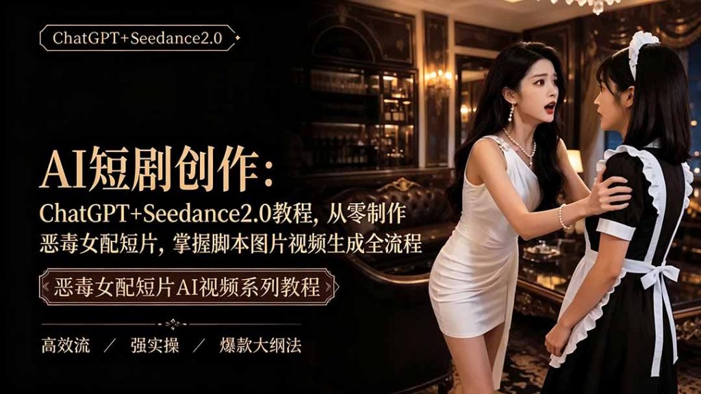 AI短剧创作:ChatGPT+Seedance2.0教程,从零制作恶毒女配短片,掌握脚本图片视频生成全流程-优创圈