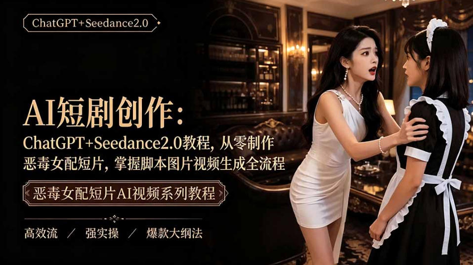 AI短剧从零创作实战课|ChatGPT脚本撰写+Seedance2.0视频生成,恶毒女配短剧全流程教程-优创圈