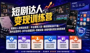 短剧达人变现训练营|平台授权入驻+爆款剧集选材下载+账号运营养号+多平台挂载发布+剪辑实操+违规问题处理全流程落地课-优创圈
