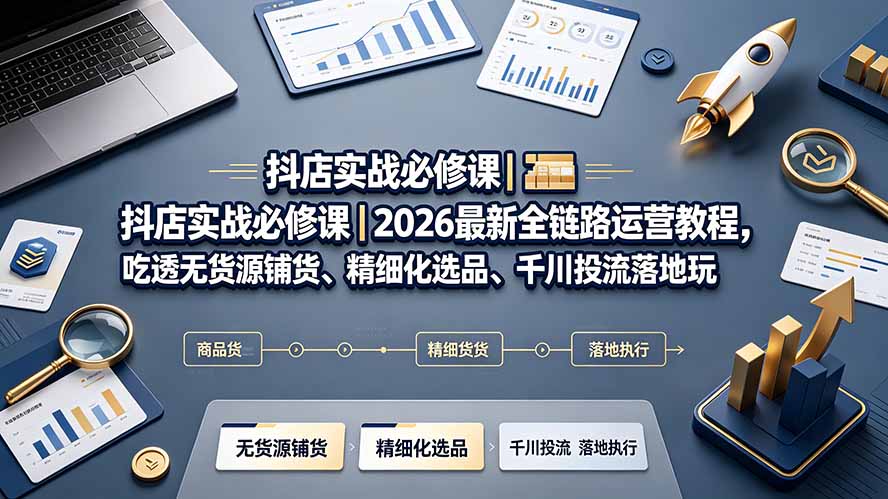 抖店实战必修课|2026最新全链路运营教程,吃透无货源铺货、精细化选品、千川投流落地玩法-优创圈