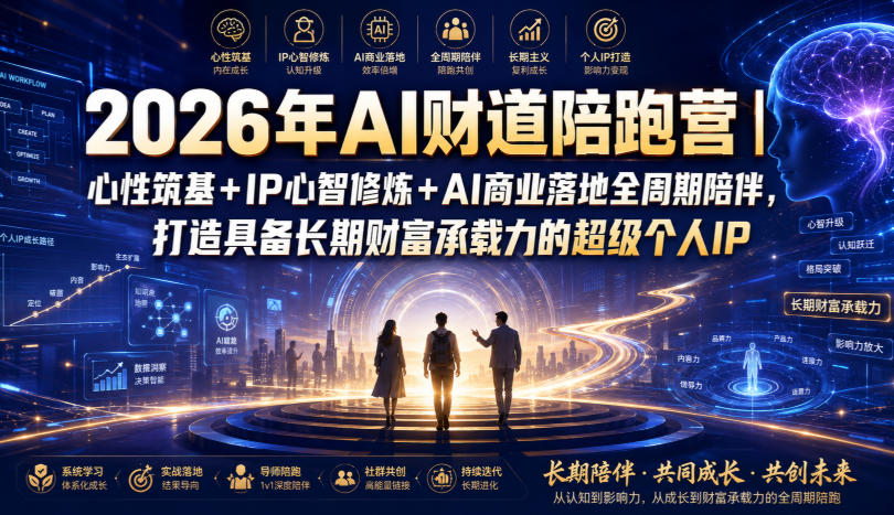 2026年AI财道陪跑营|心性筑基+IP心智修炼+AI商业落地全周期陪伴,打造具备长期财富承载力的超级个人IP-优创圈