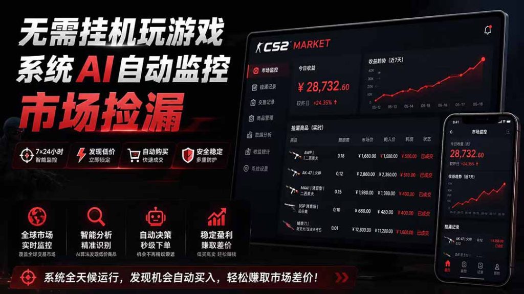 系统AI自动监控市场捡漏,不用玩游戏|只需要一部手机|支持任何形式数据验证-优创圈