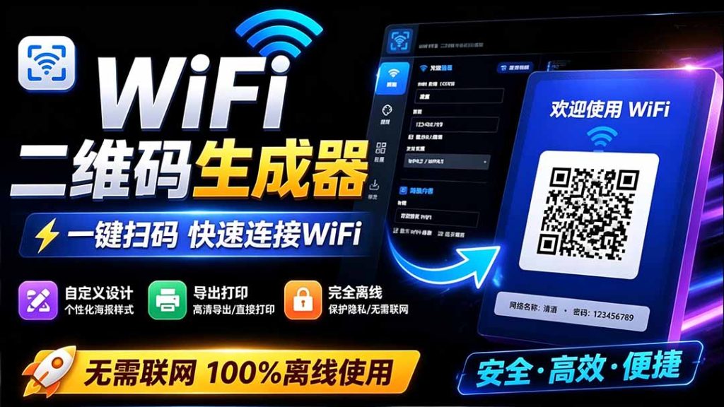 完全离线使用!WiFi二维码生成器,一键扫码快速连接WiFi,支持自定义风格导出 WiFi二维码生成器-优创圈